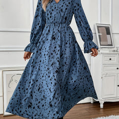 Leopard Print Lantern Sleeve Maxi Dress