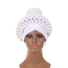 Hand Woven Turban Cap Set Elastic Head Wrap Pre-Tied Headscarf Ramadan Bonnet