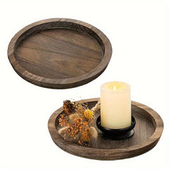 Round Wood Tray for Coffee Table Candle Holder Tray