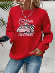 Racing Print Pullover Sweatshirt Long Sleeve Crew Neck