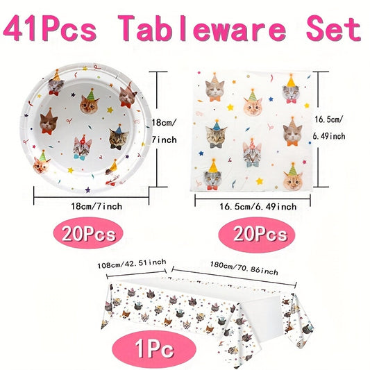 41pcs Cat Birthday Party Supplies Cat Party Decorations&Tableware Set