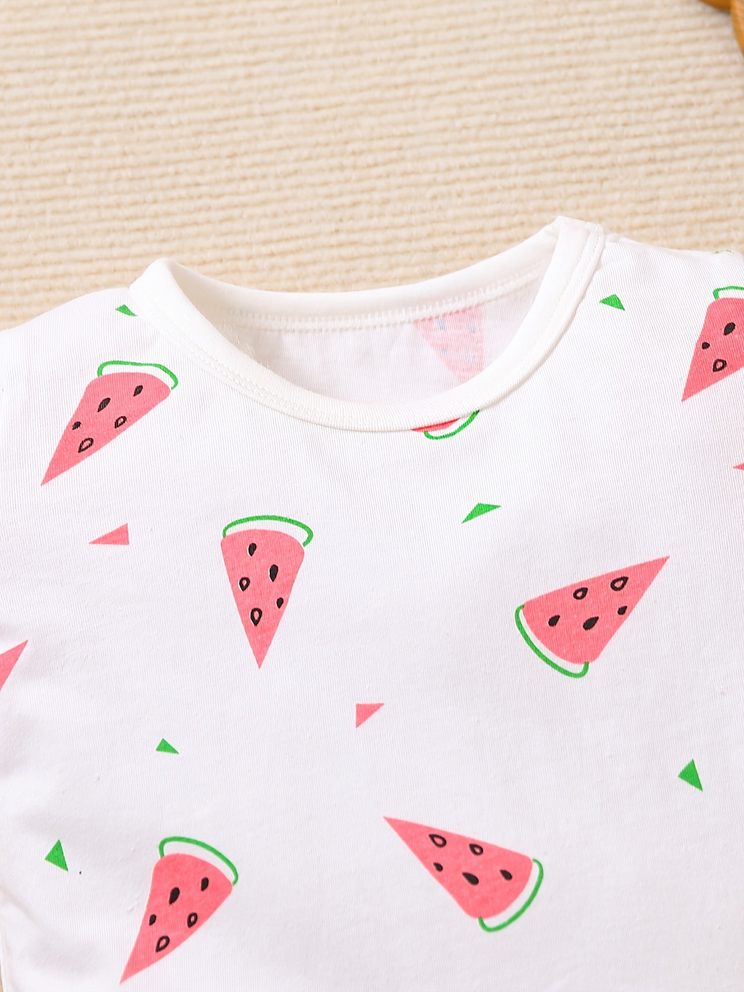2pcs Baby Girls Watermelon Print Tee & Shorts Set Toddler Clothes