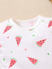 2pcs Baby Girls Watermelon Print Tee & Shorts Set Toddler Clothes