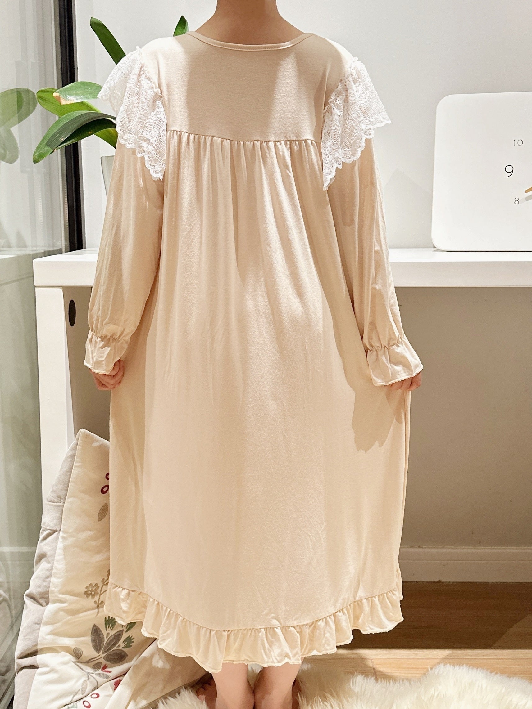 Girls Nightdress Long Sleeve Princess Dress Lace Bow Pajamas