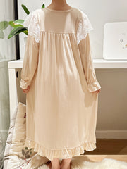 Girls Nightdress Long Sleeve Princess Dress Lace Bow Pajamas