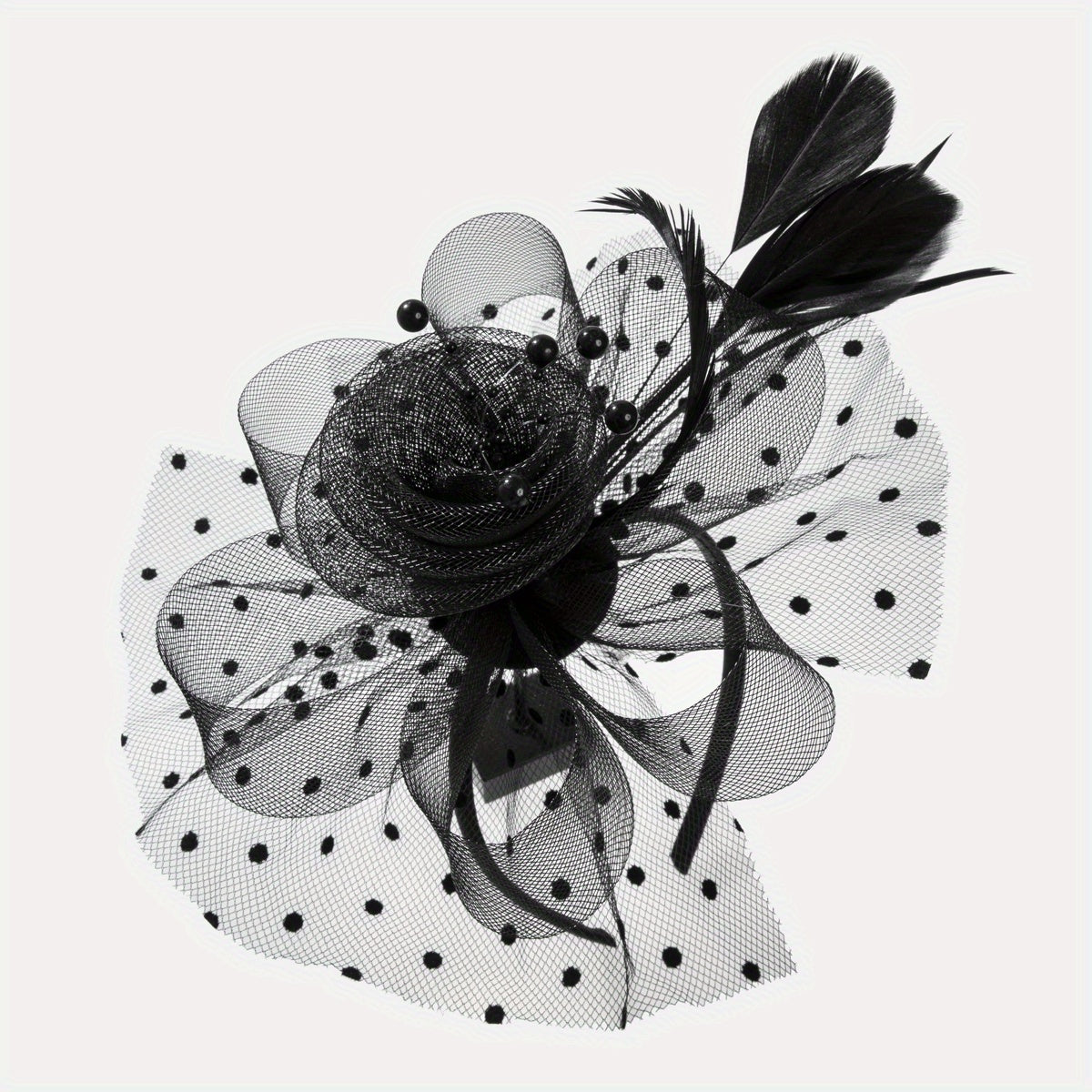 Flower Faux Feather Headband Mesh Hair Band Tea Party Horse Race Derby Hat Acces