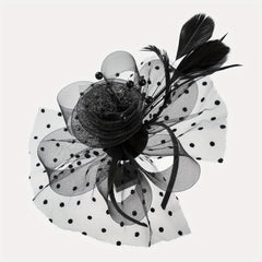 Flower Faux Feather Headband Mesh Hair Band Tea Party Horse Race Derby Hat Acces