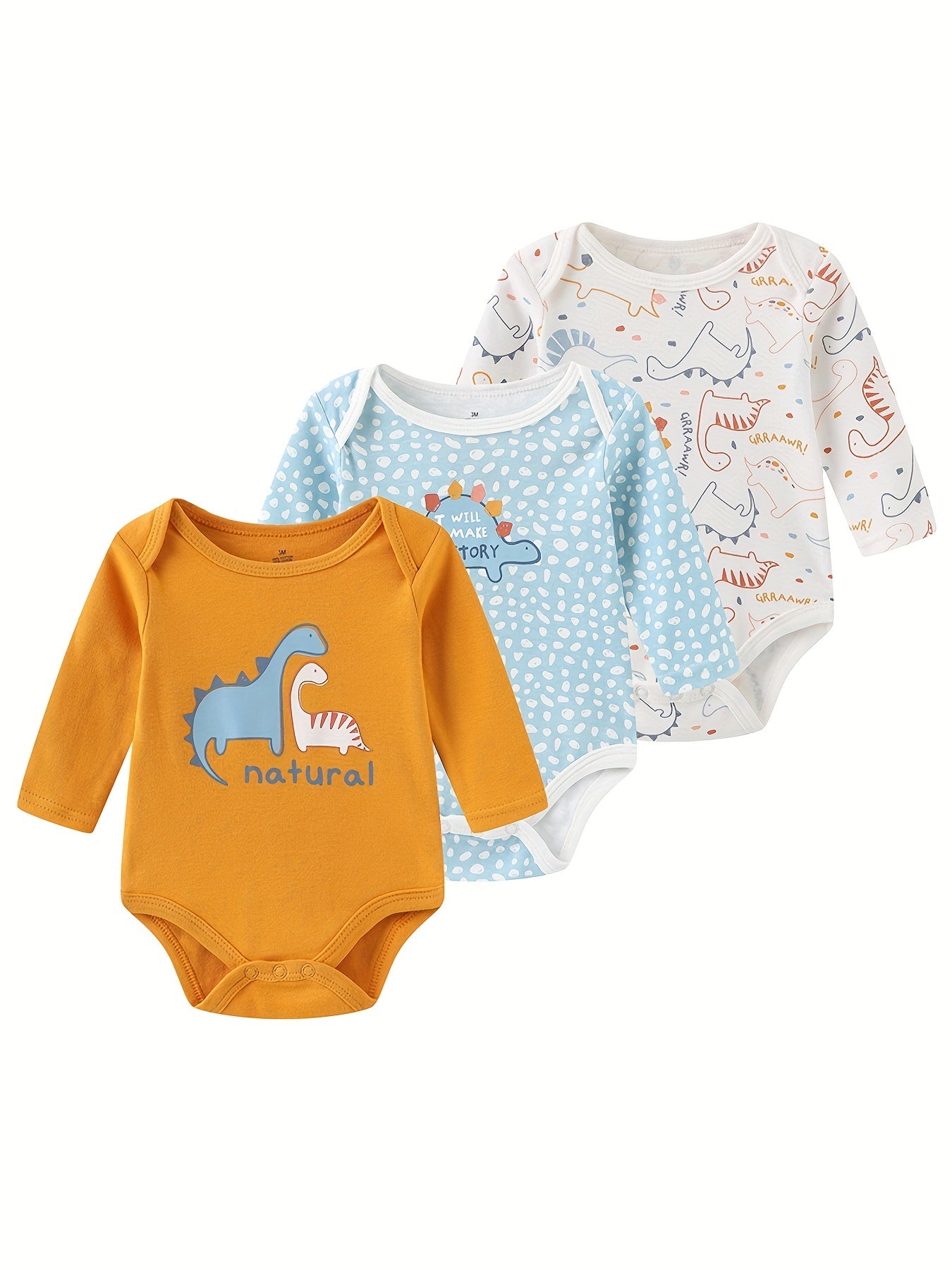 3 Pcs Baby Boys Bodysuits Long Sleeve Cotton 0-12M Jumpsuits