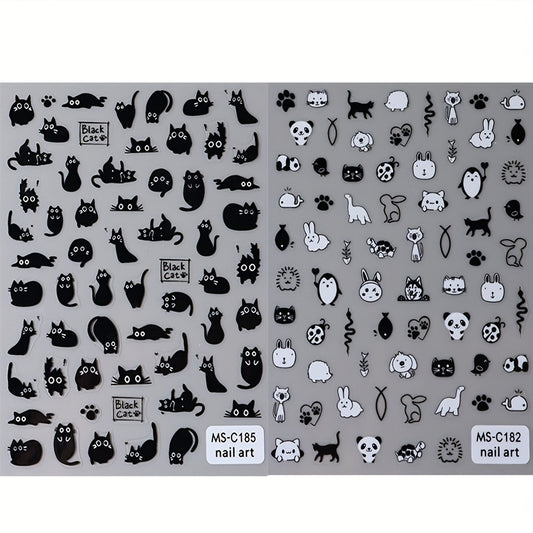 Cat Cartoon Nail Stickers 2 Pack Glitter Finish