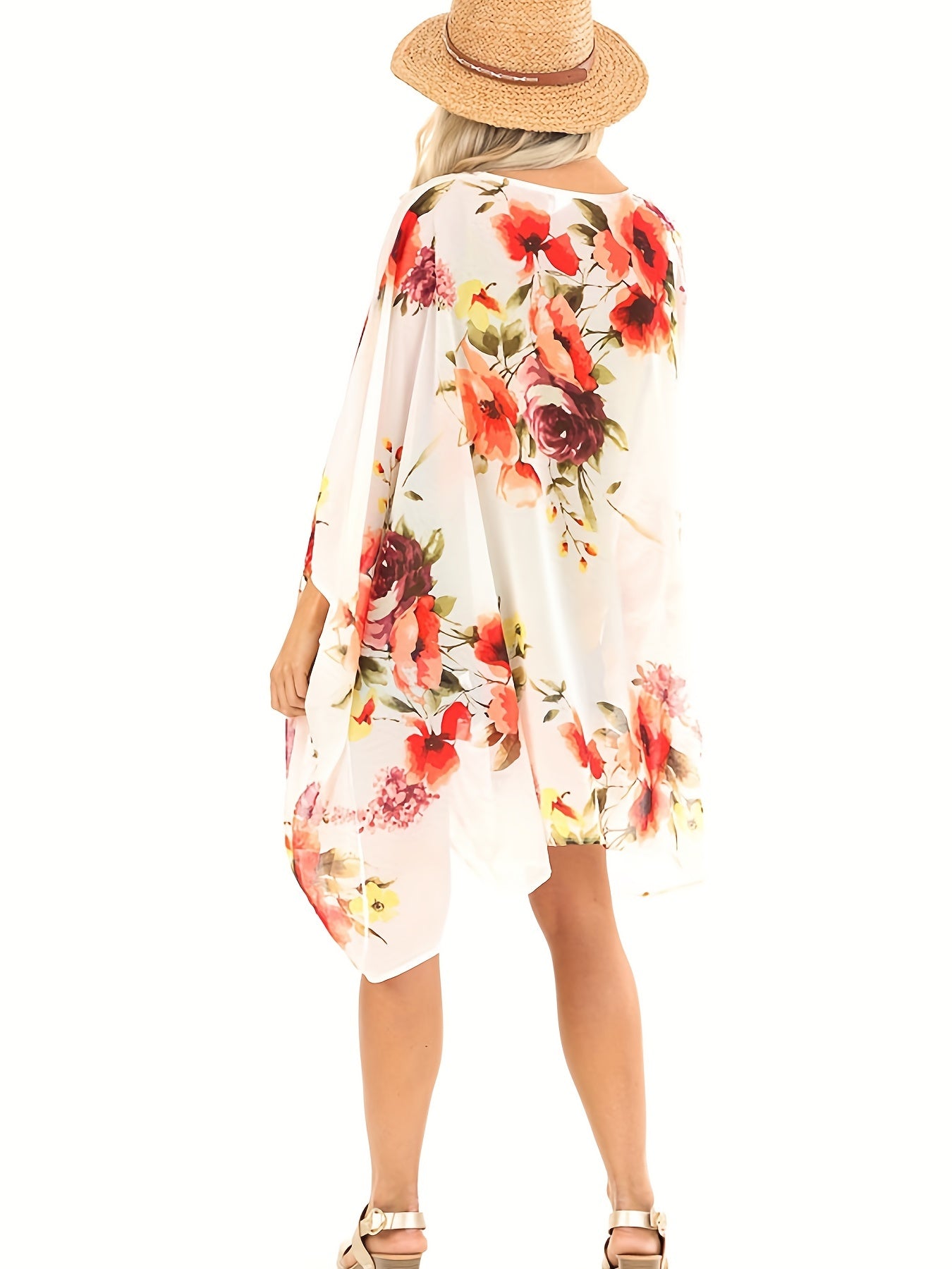 Floral V Neck Cover Up Shirt Beachwear Cardigan