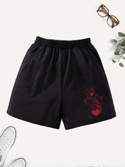 Girls' Casual Swirls & Heart Graphic Elastic Waist Shorts