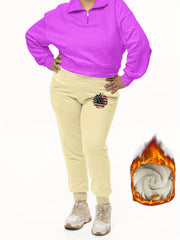 Women's Plus Flag Sunflower Print Fleece Lined Joggers