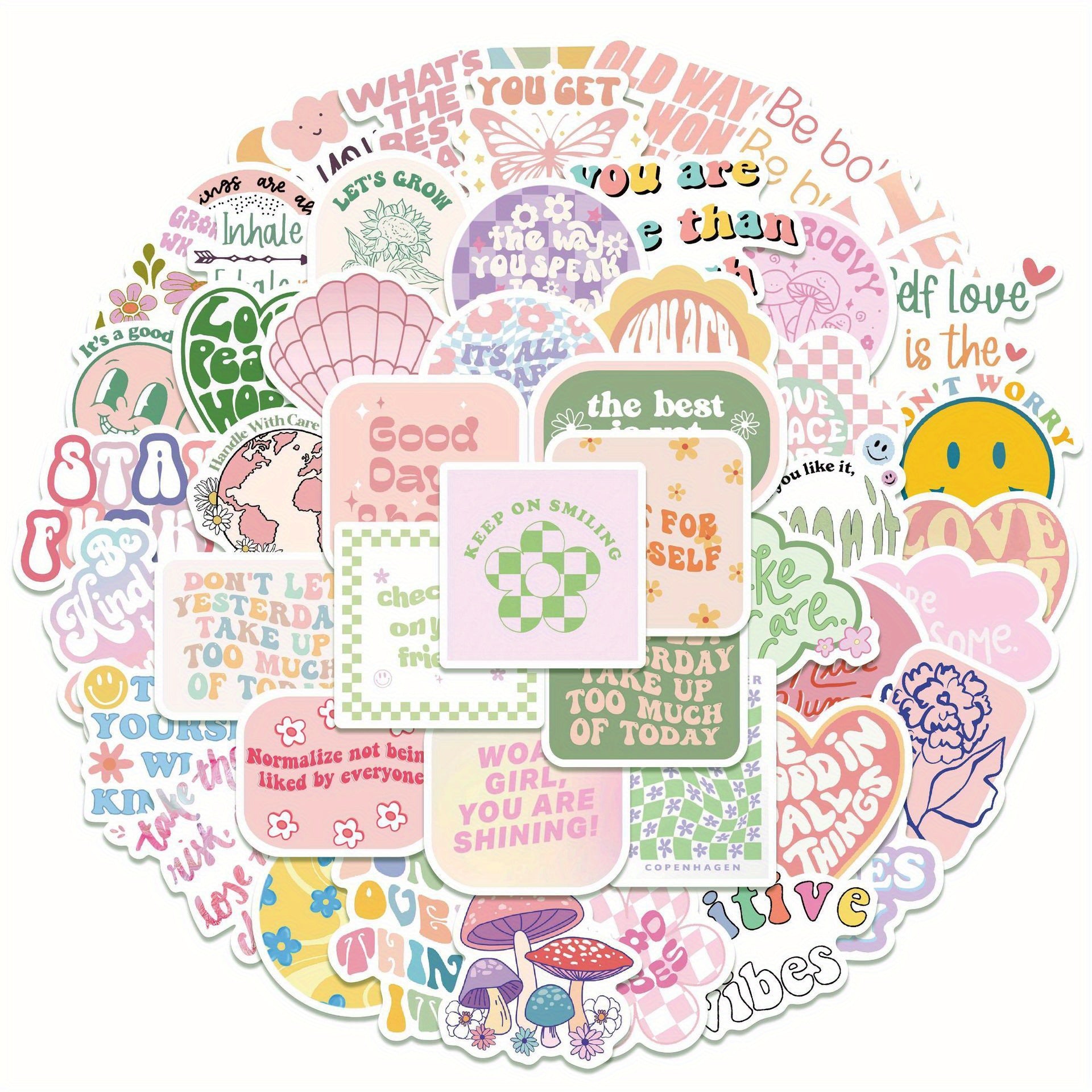 50pcs Pastel Painting Stickers for DIY Journals - English Adhesive Decals