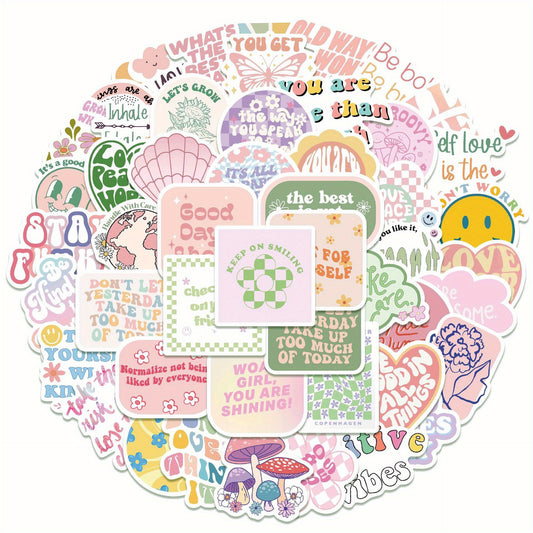 50pcs Pastel Painting Stickers for DIY Journals - English Adhesive Decals
