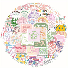 50pcs Pastel Painting Stickers for DIY Journals - English Adhesive Decals
