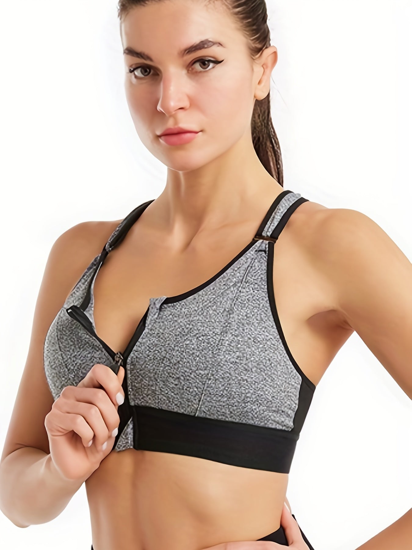 Zipper Wireless Sports Bra Comfy Shockproof Criss Cross Back Fitness Tank Bra
