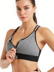 Zipper Wireless Sports Bra Comfy Shockproof Criss Cross Back Fitness Tank Bra
