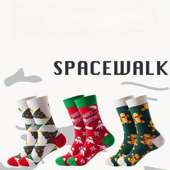 3 Pairs Christmas Print Socks Comfy & Breathable Mid Tube Women's Stockings