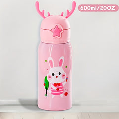 20oz Cartoon Antlers Vacuum Water Bottle Leakproof Stainless Steel Outdoor Sport