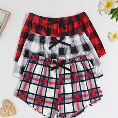 3pcs Kids Red Plaid Bowknot Shorts Elastic Waist