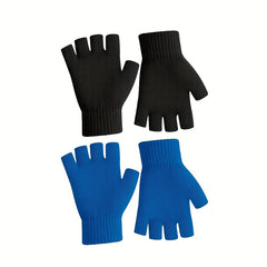 2pairs Men's Winter Fingerless Gloves Knitted Typing Half Finger Gloves