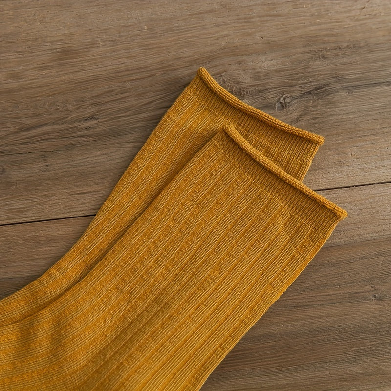 10 Pairs Women's Solid Crew Socks - Comfy & Breathable Mid Tube Stockings