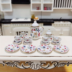 15pcs Mini Ceramic Tea Set Tea Cup Dollhouse Accessory