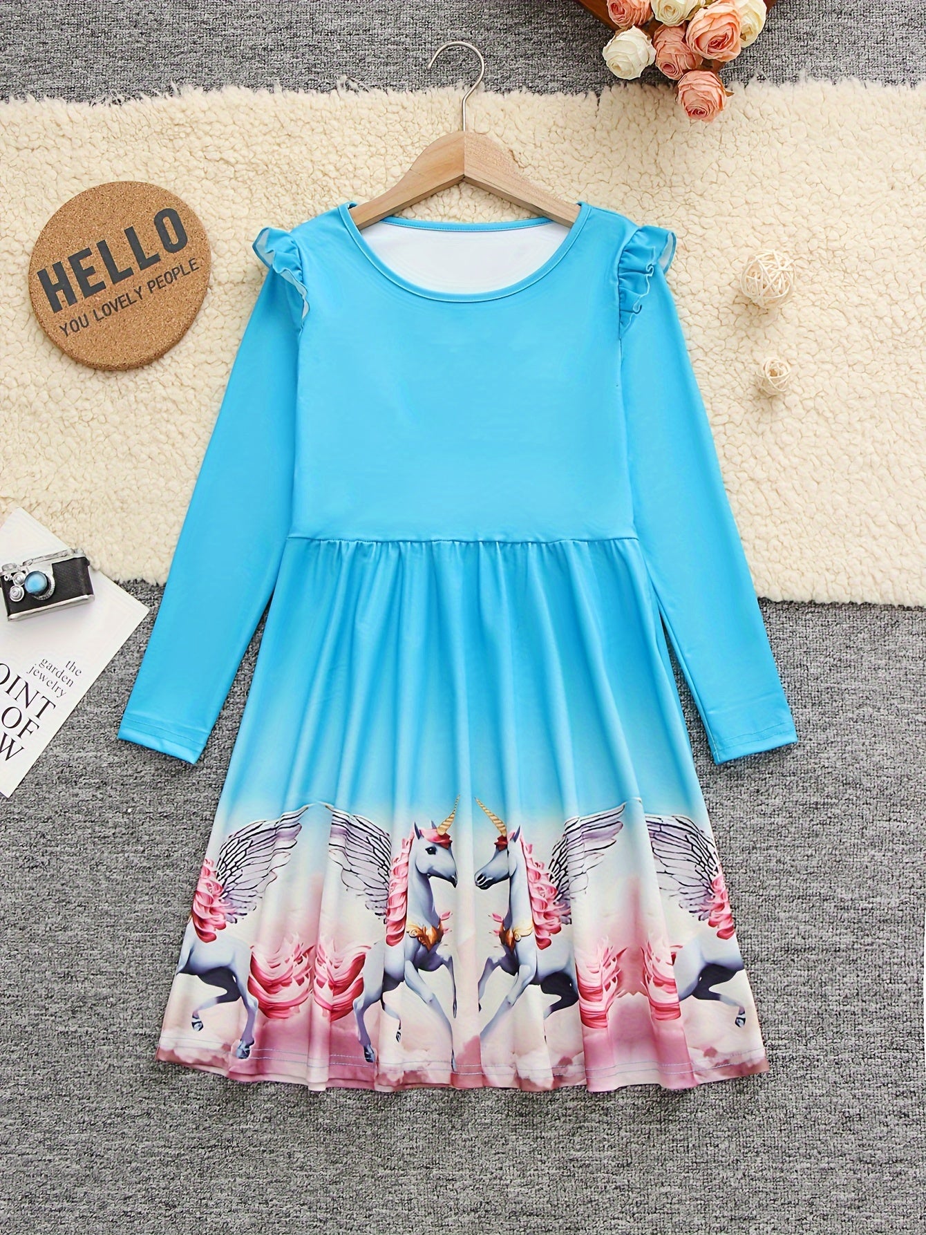 Unicorn Starry Sky Dress with Flutter Trim