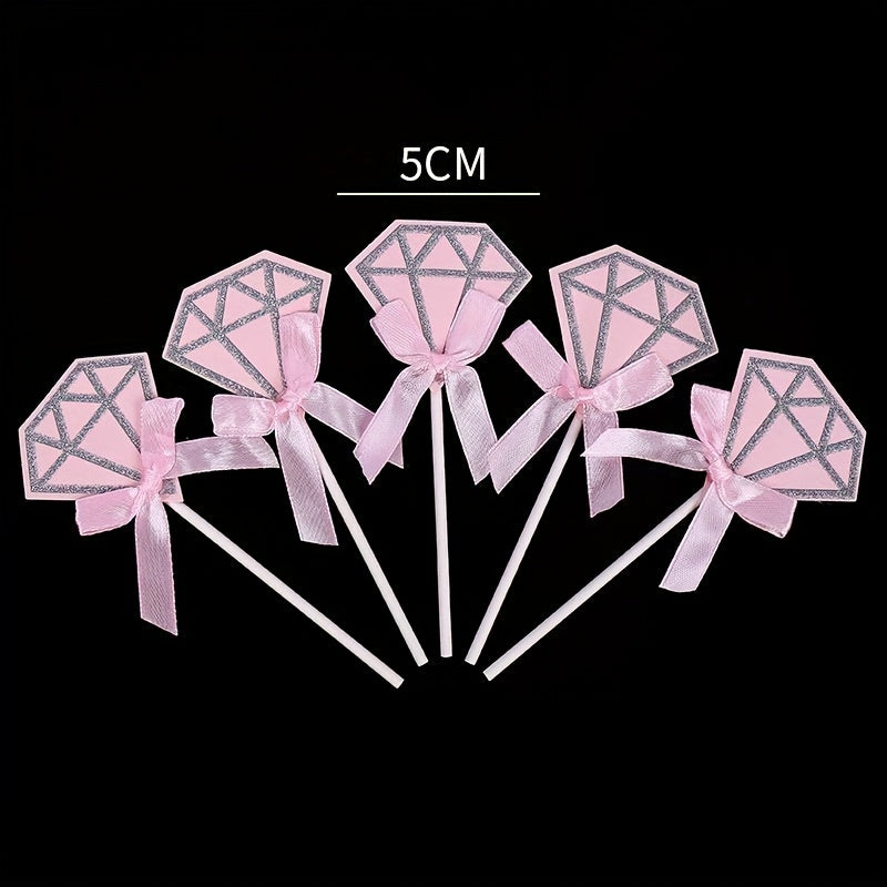 25pcs Glitter Diamond Ring Cupcake Toppers Wedding Decor