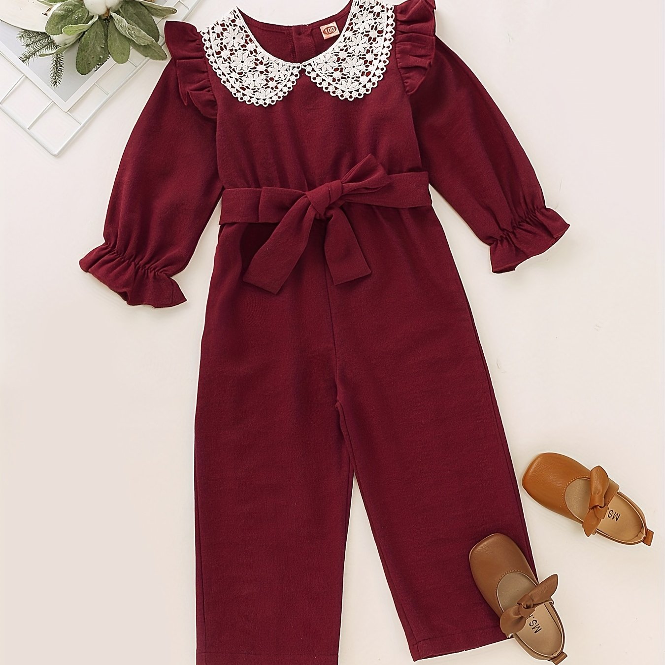 Girls Lace Collar Corduroy Long Sleeve Jumpsuit Playsuit Kids Fall Clothes