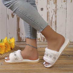Women's Rhinestone Plush Slippers
