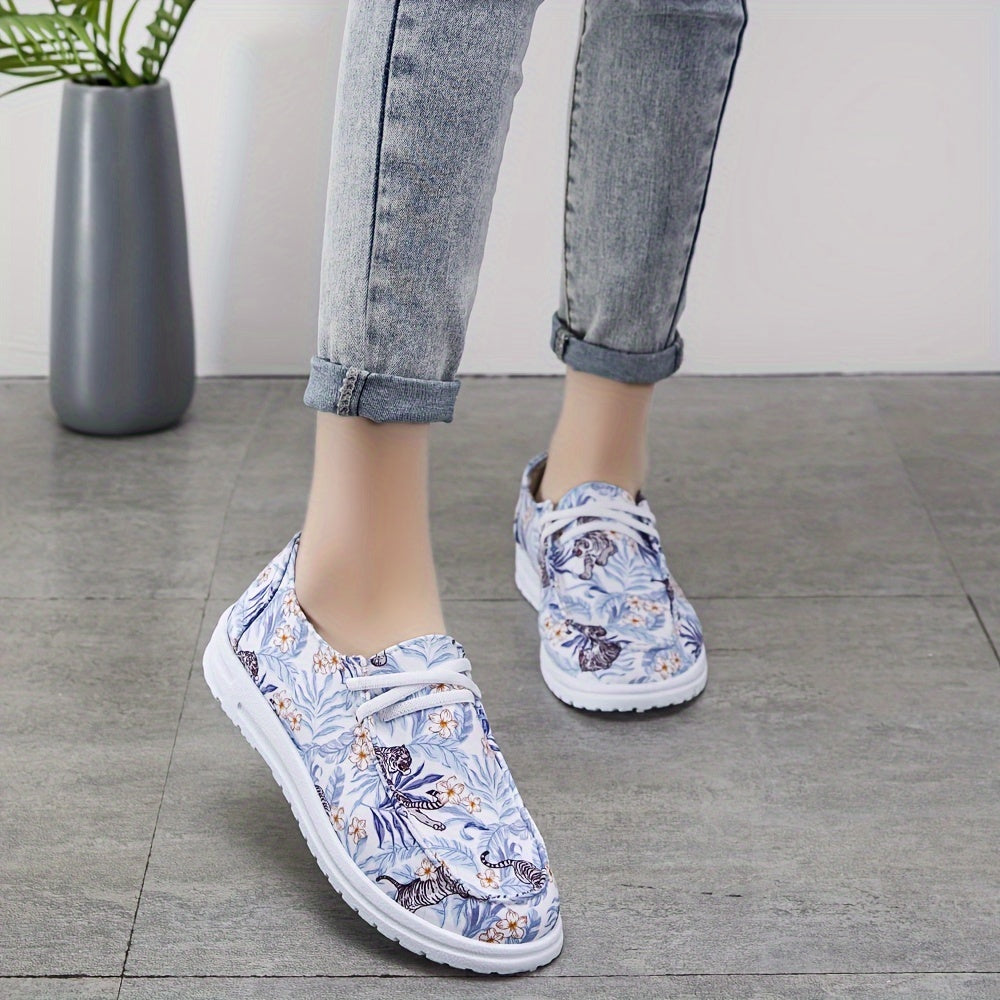 Floral Print Lightweight Canvas Sneakers Wear Resistance Non Slip Shoes
