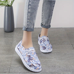 Floral Print Lightweight Canvas Sneakers Wear Resistance Non Slip Shoes