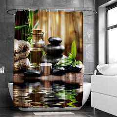 Waterproof Shower Curtain Stone Glass Bottle Bamboo 182x182 cm