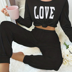 Love Print Loungewear Set with Long Sleeve Top & Pants