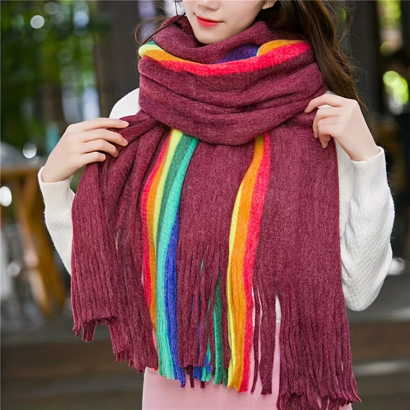 Colorful Winter Scarf With Tassel For Women Thick Shawl Wrap