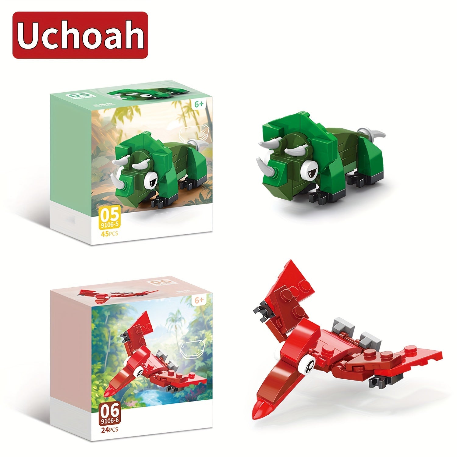 Uchoah 10 in 1 Mini Dinosaur Building Block Set Christmas Gift Assembly Toys