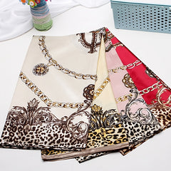 Leopard Print Gold Chain Silk Scarf - Large Shawl Women Headwrap