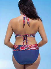 Paisley Print Halter Bra & Ruched Panty Swimsuit Set