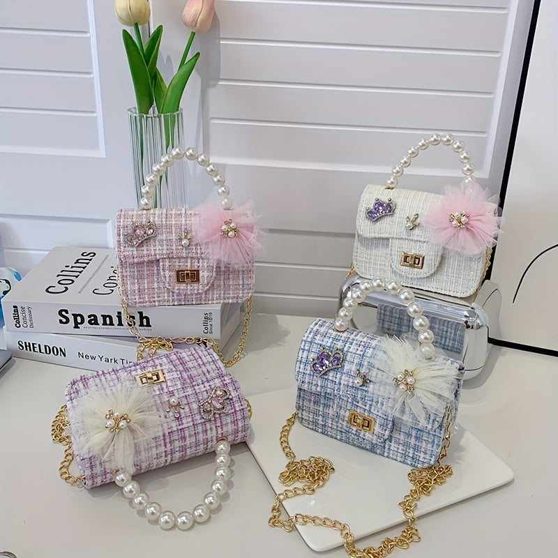 Girls Princess Messenger Bag Mini Crossbody Purse Faux Pearl Handle