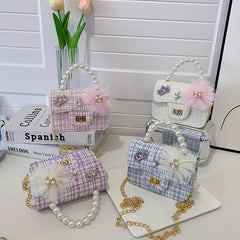 Girls Princess Messenger Bag Mini Crossbody Purse Faux Pearl Handle