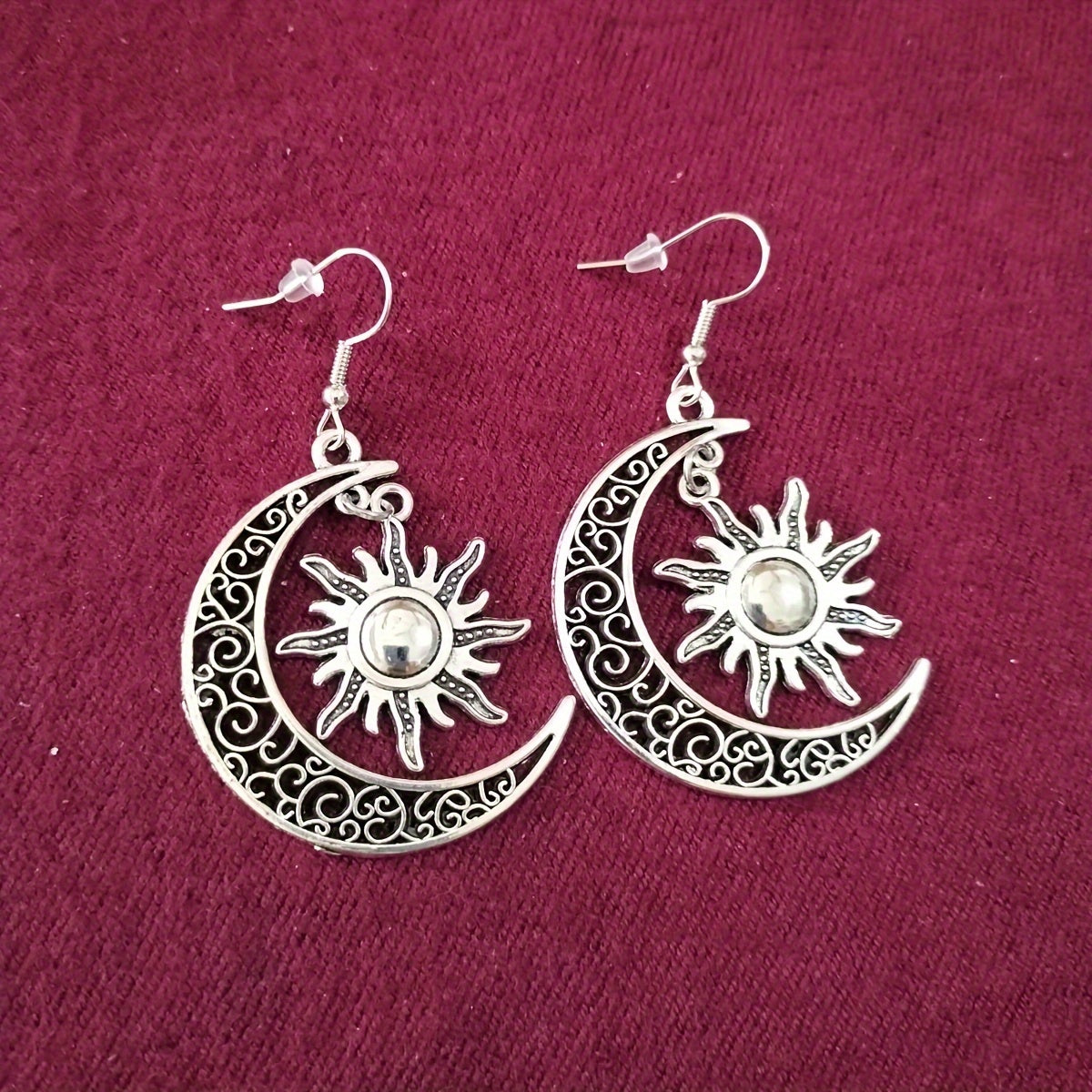 Alloy Hollow Moon Sun Earrings Moon Sun Pendant Earrings