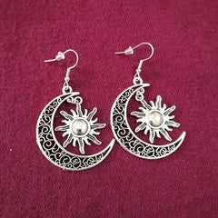 Alloy Hollow Moon Sun Earrings Moon Sun Pendant Earrings