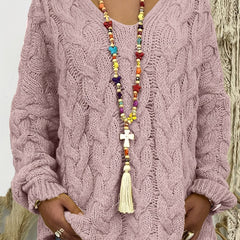 Cable Sleeve Hooded Sweater Loose Fit Pullover