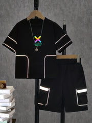 2pcs Boys Luminous Bear T-shirt & Shorts Summer Clothes Sets