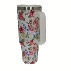 40oz Stainless Steel Vacuum Water Cup With Straw and Flower Tubler