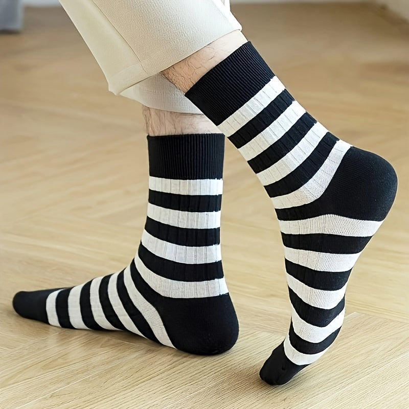 5 Pairs Men's Crew Socks for Autumn Winter Casual Running