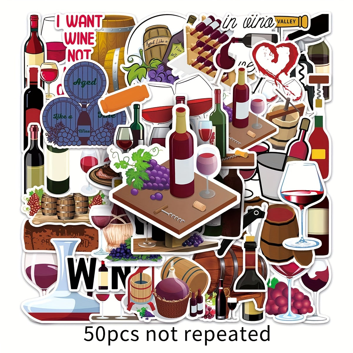50pcs Red Wine Romantic Stickers for DIY Mobile Phone Water Cup Car Skateboard