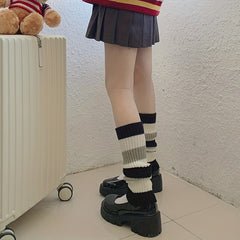 Striped Knitted Leg Warmers Colorblock Knee High Socks