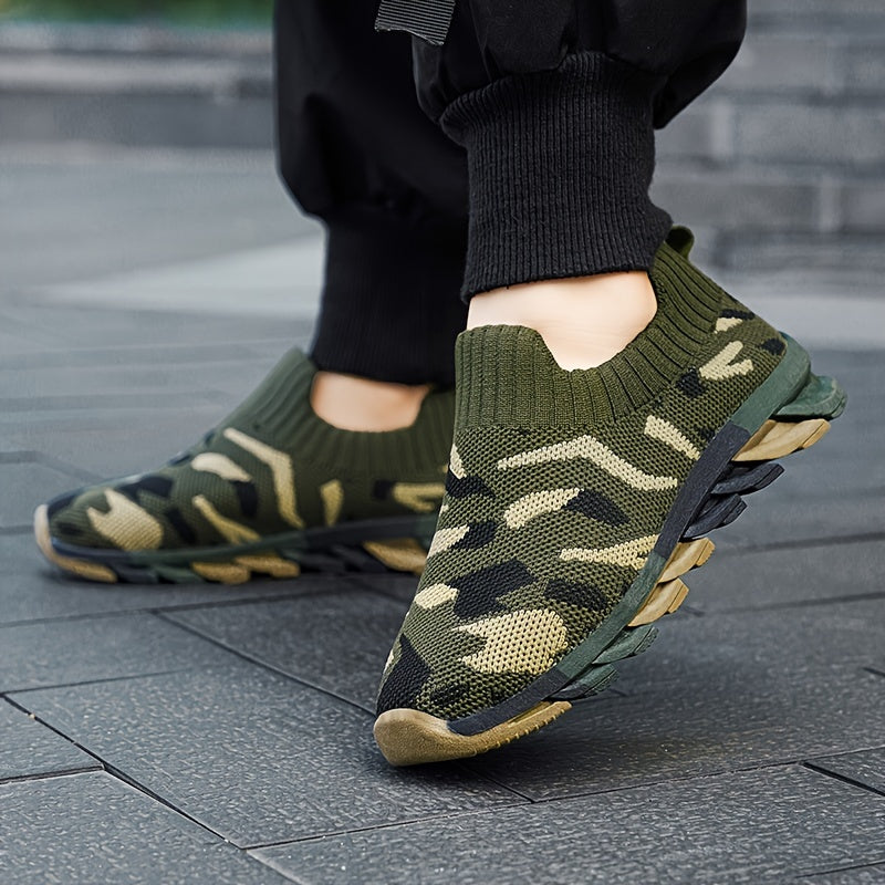 Boy's Camo Slip On Sock Shoes Breathable Non Slip Sneakers